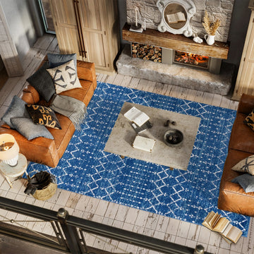 Moroccan Hype Boho Vintage Diamond Area Rug Blue/White